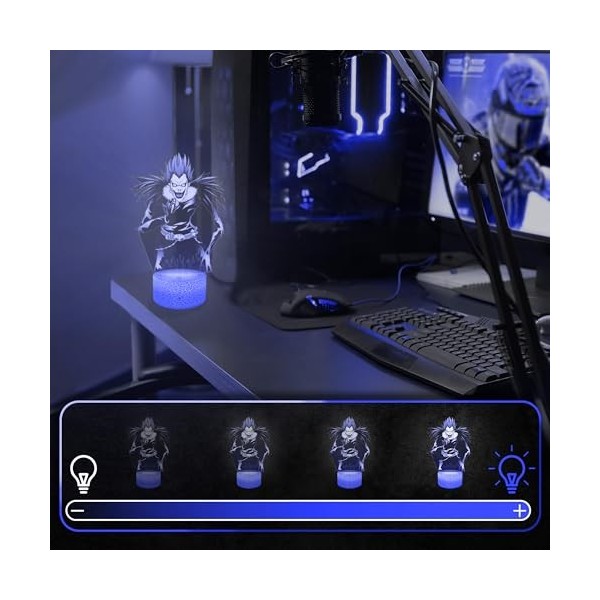 Lampe de chevet, Veilleuse Tactile Ryuk - Manga Lampe 3D LED illusion, Idée cadeau Noël anniversaire garçon et fille Lampe de