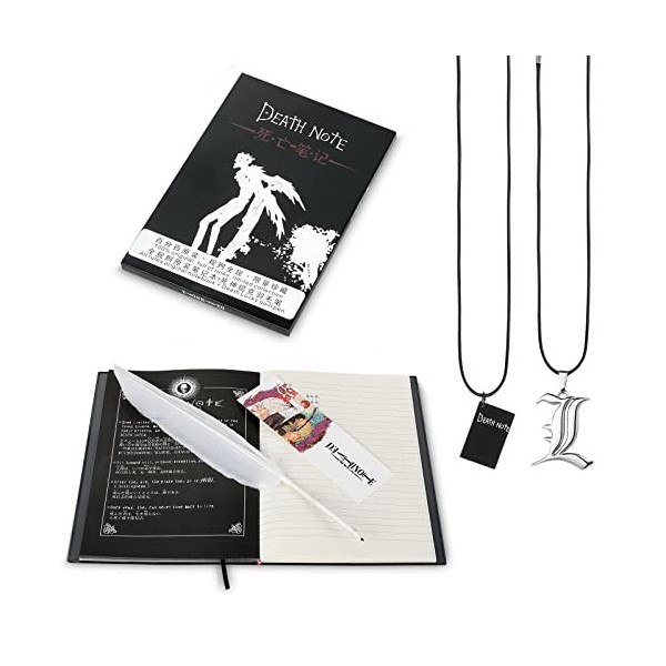 Boxcute Carnet de notes Death Note avec 2 colliers et 1 plume - Thème de la mort animée