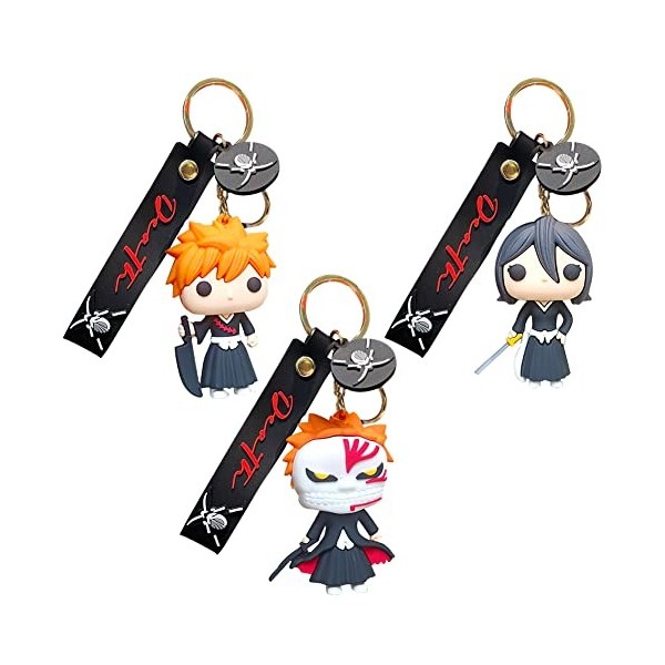 3pcs Anime Death-Note Porte Clés en Silicone 3D Keychain Dessin Animé Death-Note Figurines keychain Porte Clef, Cartoon Porte