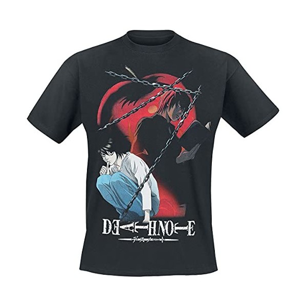 Death Note Notes Enchaînées Homme T-Shirt Manches Courtes Noir M, 100% Coton, Regular/Coupe Standard