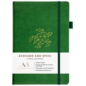 Avocado and Spice Carnet de notes A5 à couverture rigide avec coffret cadeau et sac en velours – de qualité supérieure – pour