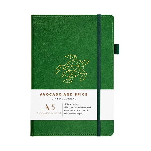 Avocado and Spice Carnet de notes A5 à couverture rigide avec coffret cadeau et sac en velours – de qualité supérieure – pour