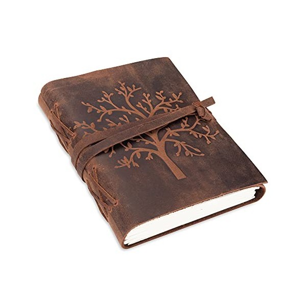 MOONSTER® Carnet de Notes en Cuir Arbre de Vie - Bloc Note Fait Main pour Hommes et Femmes Pages Vierges 20x15 cm - Carnet de