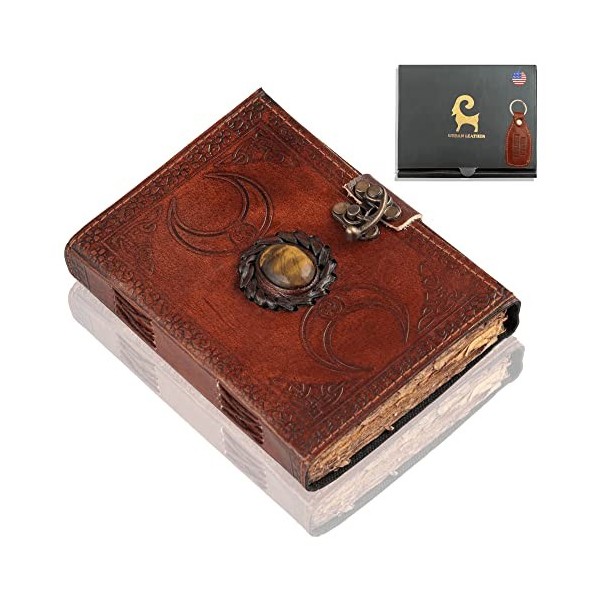 Urban Leather 3 journaux celtiques lune lapis pierre bleue pour hommes et femmes pour écrire dans Grimoire,wiccan,païen,sorce