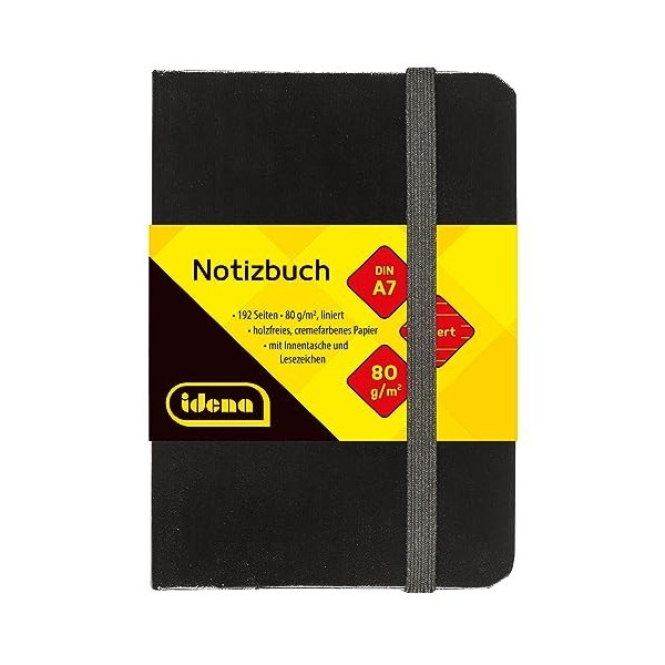 Idena 10054 - Carnet de notes DIN A5, vierge, papier crème, 192 pages, 80 g/m², couverture rigide noire, 1 pièce