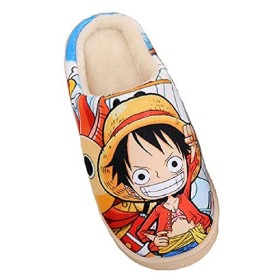 WANHONGYUE Anime One Piece Luffy Pantoufles de Maison Homme Femme Hiver Peluche Chaude Chaussons Intérieur Extérieur Antidéra