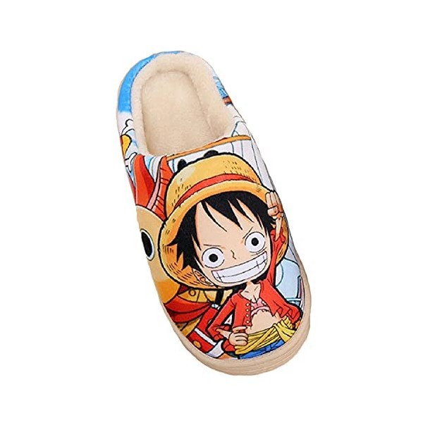 WANHONGYUE Anime One Piece Luffy Pantoufles de Maison Homme Femme Hiver Peluche Chaude Chaussons Intérieur Extérieur Antidéra