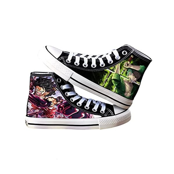 One Piece Luffy Roronoa Zoro Printed Cosplay Chaussures unisexe adulte Baskets montantes en toile, 40 EU