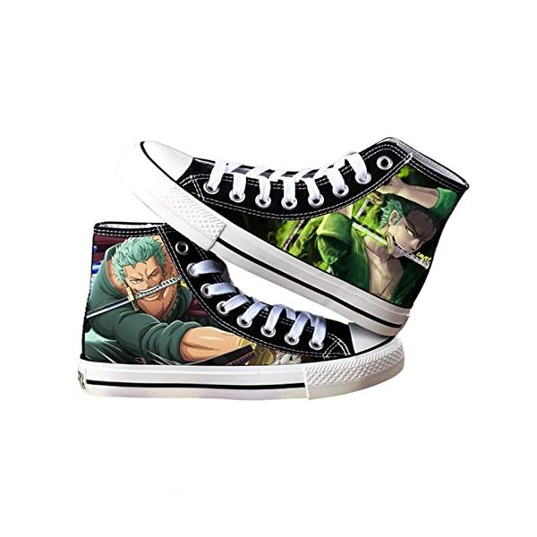 One Piece Luffy Roronoa Zoro Printed Cosplay Chaussures unisexe adulte Baskets montantes en toile, 40 EU