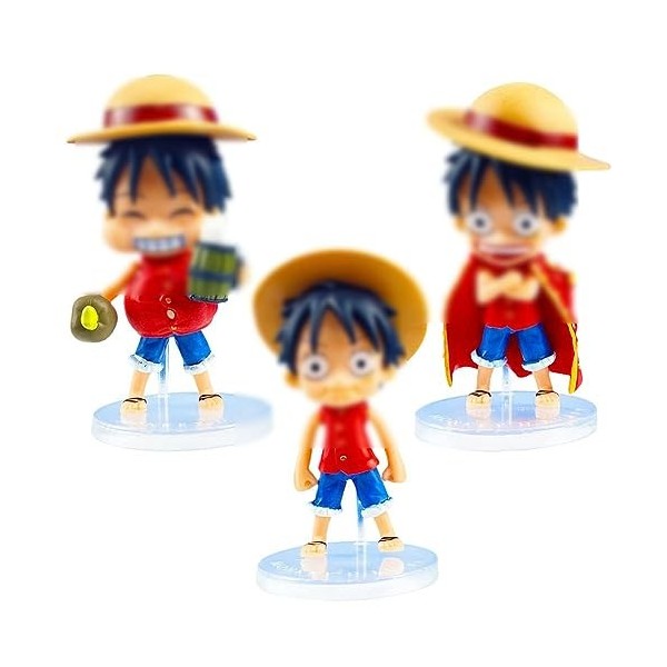 3PCS One Luffy Figurine, Piece Luffy Décoration Gâteau, Luffy Personnages Action Figurines, Piece Mini Gâteau Topper Figurine
