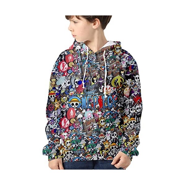 YIMIAO Garçon Fille One Piece Sweat à Capuche Impression 3D Couleur Pull Homme Japonais Luffy Ace Hoodie Pullover S 