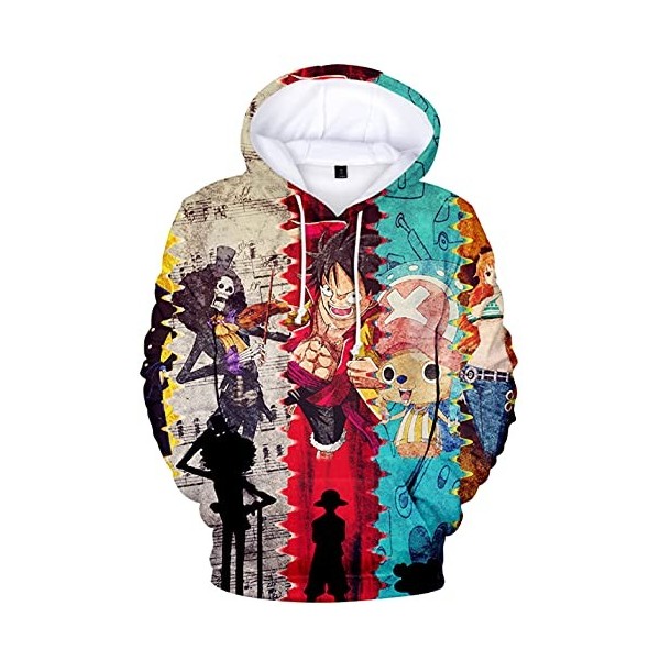 YIMIAO Garçon Fille One Piece Sweat à Capuche Impression 3D Couleur Pull Homme Japonais Luffy Ace Hoodie Pullover S 