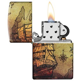 Zippo Briquet tempête Pirate Ship 540° Color Image, Blanc Mat, Rechargeable, dans Un Coffret Cadeau de Haute qualité 60005661