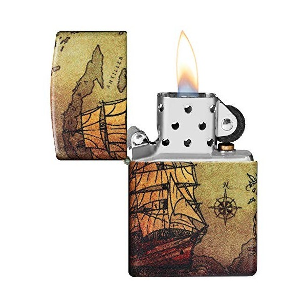 Zippo Briquet tempête Pirate Ship 540° Color Image, Blanc Mat, Rechargeable, dans Un Coffret Cadeau de Haute qualité 60005661