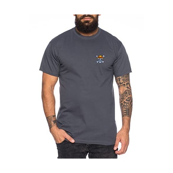 Ruffy T-Shirt Brodé Homme - Broderie Chemise Straw Hat One Pirate Piece Anime Luffy Zoro, Tasse:Blanc, Taille:L