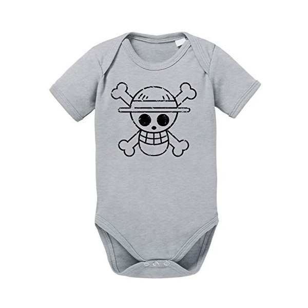 Logo Bruch One bébé Piece Luffy Coton Bio Proverbes Barboteuses Garçons et Filles 0-12, Größe2:80/10-12 Mois, Baby:Blanc