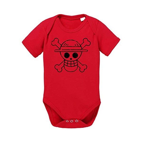 Logo Bruch One bébé Piece Luffy Coton Bio Proverbes Barboteuses Garçons et Filles 0-12, Größe2:80/10-12 Mois, Baby:Blanc