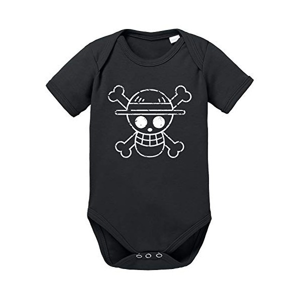 Logo Bruch One bébé Piece Luffy Coton Bio Proverbes Barboteuses Garçons et Filles 0-12, Größe2:80/10-12 Mois, Baby:Blanc