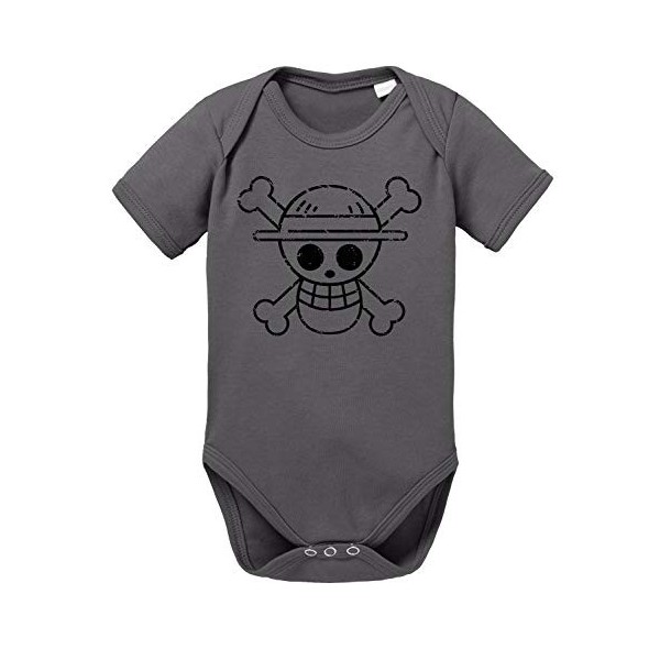 Logo Bruch One bébé Piece Luffy Coton Bio Proverbes Barboteuses Garçons et Filles 0-12, Größe2:80/10-12 Mois, Baby:Blanc