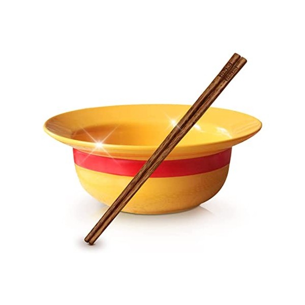 LVMMO Bol One Piece Merch avec Baguettes Luffy Manga Bol Ramen Chapeau de Paille Cadeau en Porcelaine Ramen Soupe en Bowl Set