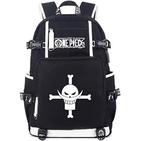 Roffatide Anime One Piece Whitebeard Pirates Lumineux Cartable Sac à Dos Ordinateur Portable avec Port de Chargement USB et P