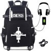 Roffatide Anime One Piece Whitebeard Pirates Lumineux Cartable Sac à Dos Ordinateur Portable avec Port de Chargement USB et P
