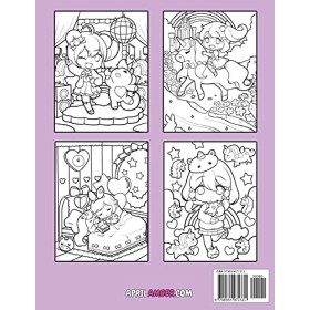 Chibi Girls Unicorn Coloring Book: For Kids, Cute Kawaii Girls With Their Unicorn Friends Set In Fantasy Anime Manga Scenes
