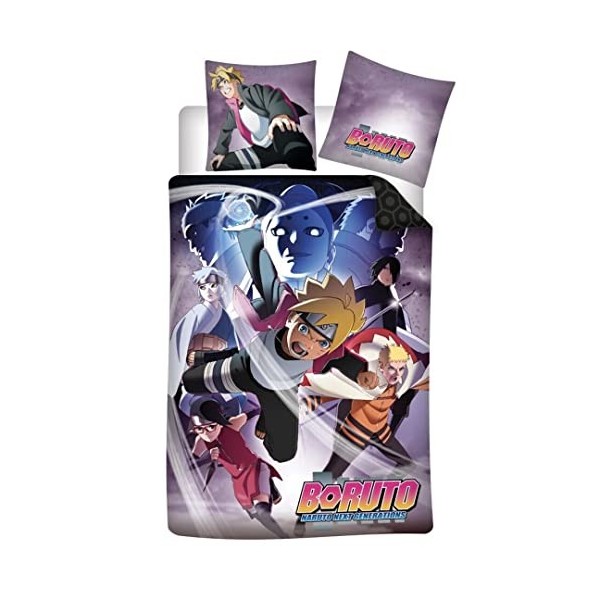 Aymax Parure de Lit Boruto, 100% Coton, Housse de Couette Réversible 140x200 cm + Taie doreiller 65x65 cm