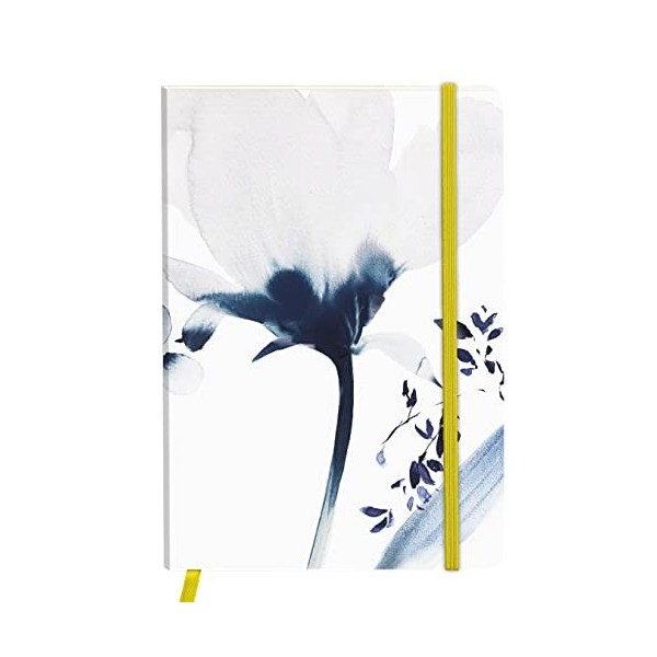 Clairefontaine 115931C - Un Carnet Broché motif Floral Encre Bleue - A5 14,8x21cm - 128 Pages Lignées Papier Blanc 90g - Elas