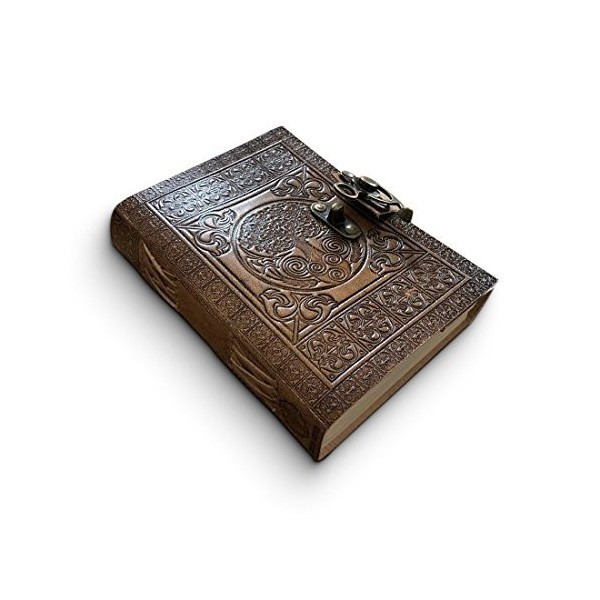 DreamKeeper Journal en cuir fait main, carnet de voyages motif celtique en relief, design original avec motif arbre de vie, a