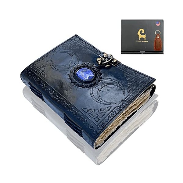 Urban Leather Lapis 3 Lune Celtique Grimoire Livre des Ombres Vintage Journal pour Hommes et Femmes Dessin Carnet de croquis 