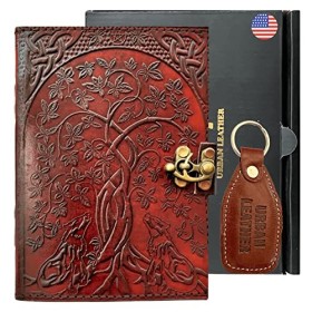 URBAN LEATHER Wolf Tree of Life Scrapbook Grimoire Journal of Shadows pour hommes, femmes et adolescents à écrire, petit carn