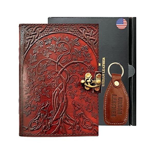 URBAN LEATHER Wolf Tree of Life Scrapbook Grimoire Journal of Shadows pour hommes, femmes et adolescents à écrire, petit carn
