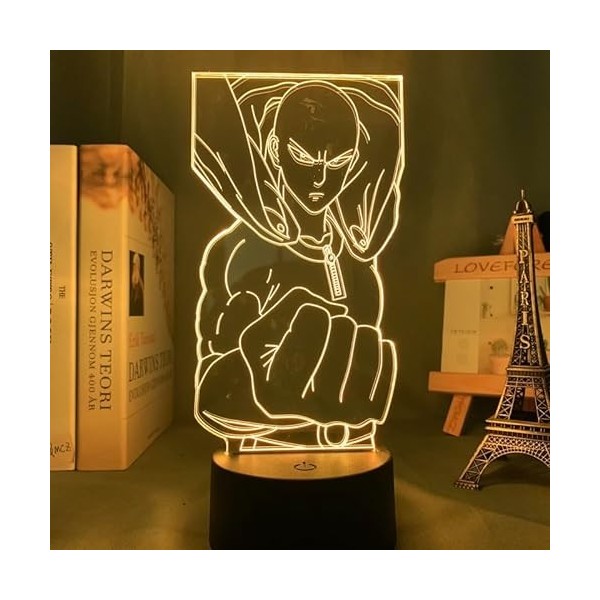 Xinchangda One Punch Man Lampe illusion 3D Anime Saitama/Genos Veilleuse Tactile Veilleuse Noël Anniversaire Cadeau Créatif J