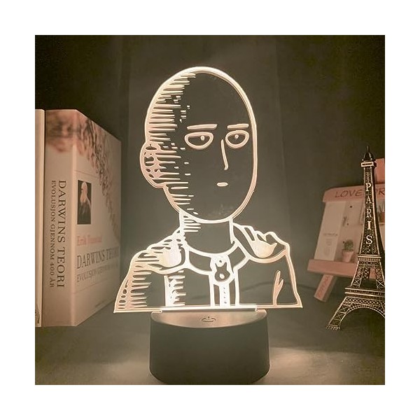 Xinchangda One Punch Man Lampe illusion 3D Anime Saitama/Genos Veilleuse Tactile Veilleuse Noël Anniversaire Cadeau Créatif J