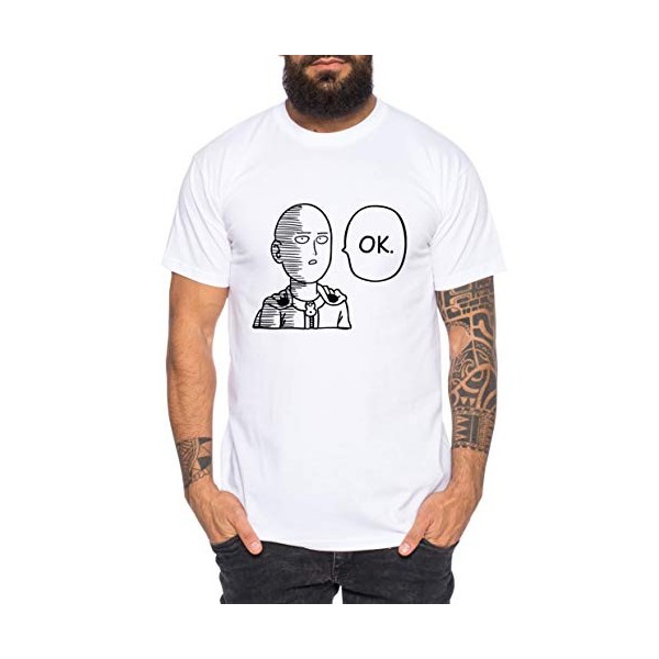 Saitama OK T-Shirt pour Homme Saitama Punch One Anime Manga, Farbe2:Gris Chiné, Größe2:Small