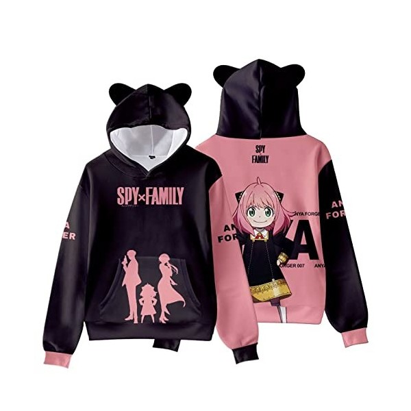 zhedu Spy X Family Anya Forger Mignon Chat Oreille Vêtements Garçons Filles 3D Sweat à Capuche Kawaii Survêtement Veste Mante