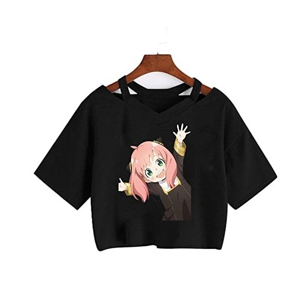 zhedu Spy X Family T-Shirt Manga Japonais Anime Anya Forger Harajuku T-Shirt Punk Col en V Sexy Haut Court T-Shirt S,Color 6
