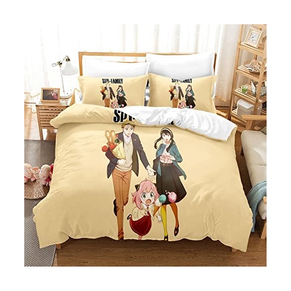 XSLGOGO Spy x Family Parure de lit 3 pièces Anya Yor Loid Bond Prints Parure de lit Anime Housse de Couette et taies doreill