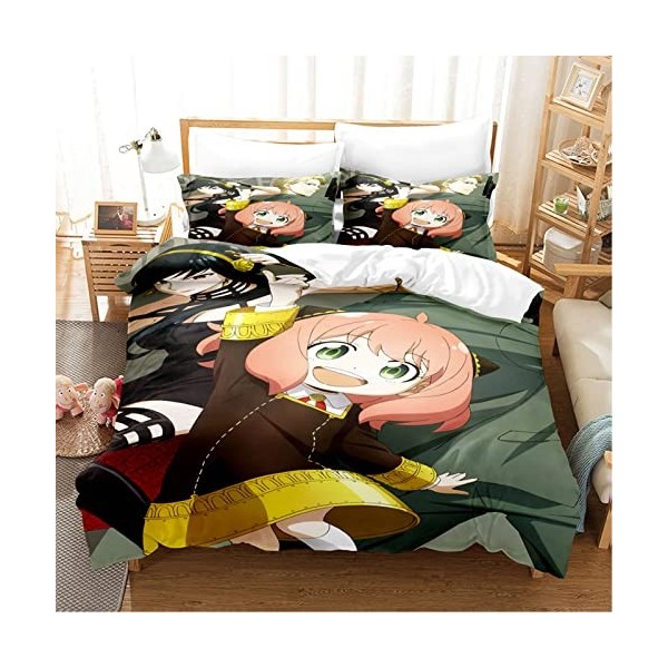 XSLGOGO Spy x Family Parure de lit 3 pièces Anya Yor Loid Bond Prints Parure de lit Anime Housse de Couette et taies doreill