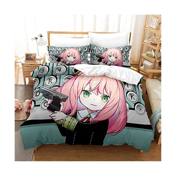XSLGOGO Spy x Family Parure de lit 3 pièces Anya Yor Loid Bond Prints Parure de lit Anime Housse de Couette et taies doreill