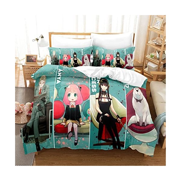 XSLGOGO Spy x Family Parure de lit 3 pièces Anya Yor Loid Bond Prints Parure de lit Anime Housse de Couette et taies doreill