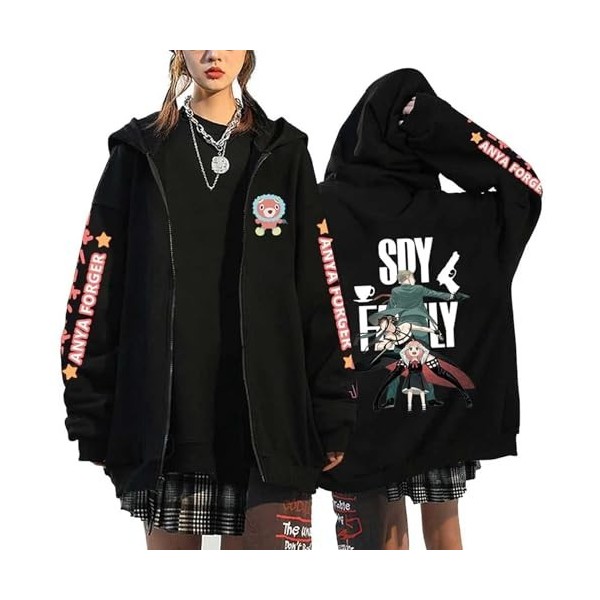 westtrend Anime Spy X Family Jumper Anya Forger Hoodies Stylish Basic Zipper Coat Forger Anya for Trend Cardigan Coat