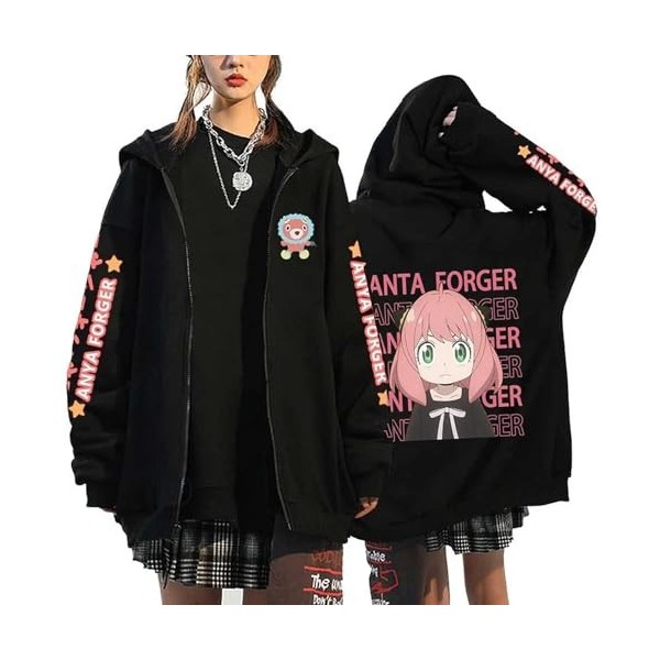 westtrend Anime Spy X Family Jumper Anya Forger Hoodies Stylish Basic Zipper Coat Forger Anya for Trend Cardigan Coat