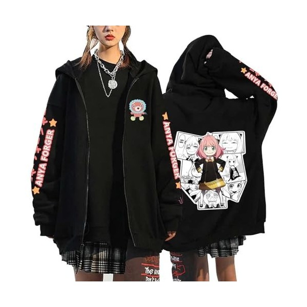 westtrend Anime Spy X Family Jumper Anya Forger Hoodies Stylish Basic Zipper Coat Forger Anya for Trend Cardigan Coat