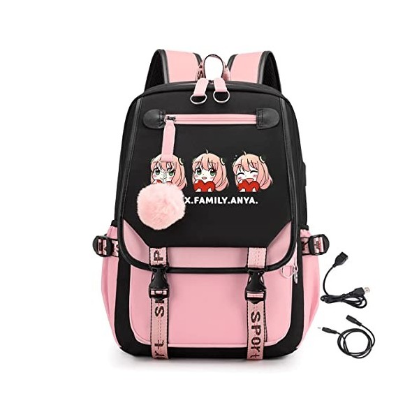 LKY STAR Spy x Family Sac à Dos Femme Fille Cartable Primaire Rucksack,Très Approprié pour Lécole, les Voyages,22L