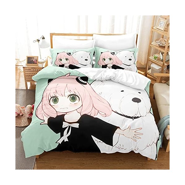 acsefire Anime Spy x Family Ensemble de literie imprimé Housse de Couette Ensembles 2 pièces Housse de Couette et taies dore