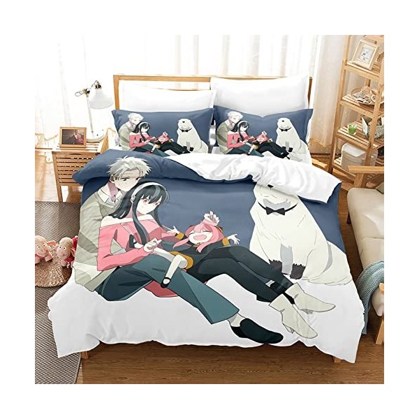 acsefire Anime Spy x Family Ensemble de literie imprimé Housse de Couette Ensembles 2 pièces Housse de Couette et taies dore