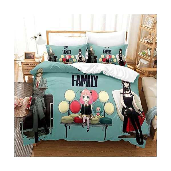 acsefire Anime Spy x Family Ensemble de literie imprimé Housse de Couette Ensembles 2 pièces Housse de Couette et taies dore