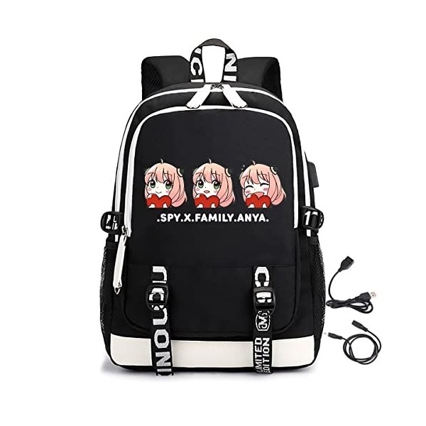 LKY STAR Anime Spy x Family Sacs à Dos Loisir Homme Femme Backpack Anya Forger Cosplay Cartable avec port de Charge USB et Pr